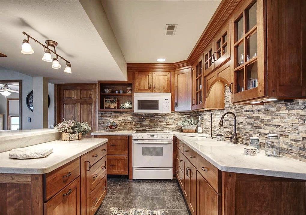 rustic kitchen with wood cupboards